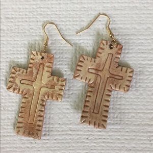 CowgirlZ at HEART Jewelry - CUTE TOOLED LEATHER CROSS EARRINGS ON FRENCH WIRES CowgirlZ at HEART Jewelry - CUTE TOOLED LEATHER CROSS EARRINGS ON FRENCH WIRES